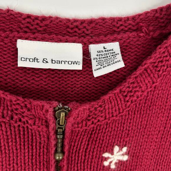 VTG y2k women's red Croft & Barrow Ugly Knit Full Zip Cardigan Christmas Sweater - Picture 3 of 6